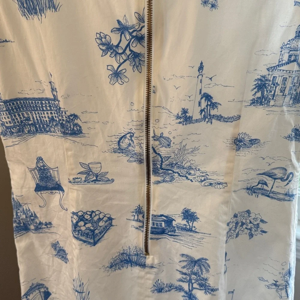 SARA CAMPBELL Nantucket Toile Blue Dress Size Medium - Picture 5 of 10
